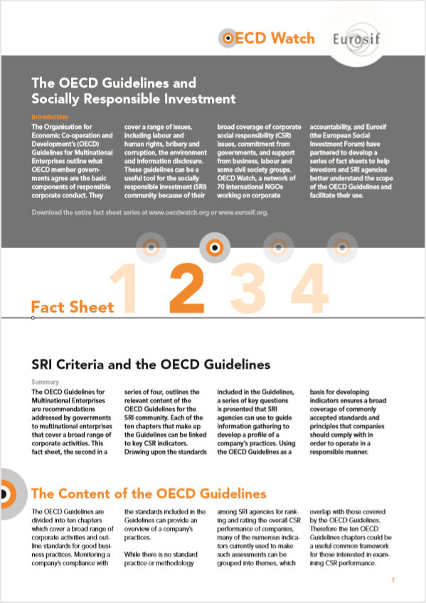 publication cover - OECD Watch Fact Sheet 2: SRI Criteria and the OECD Guidelines