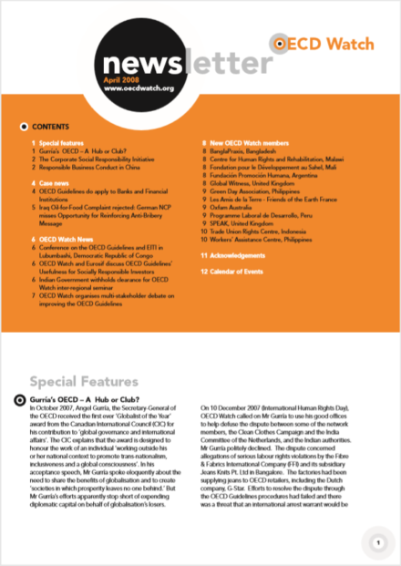 publication cover - OECD Watch Newsletter April 2008