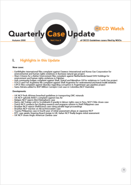 publication cover - OECD Watch Quarterly Case Update Autumn 2008