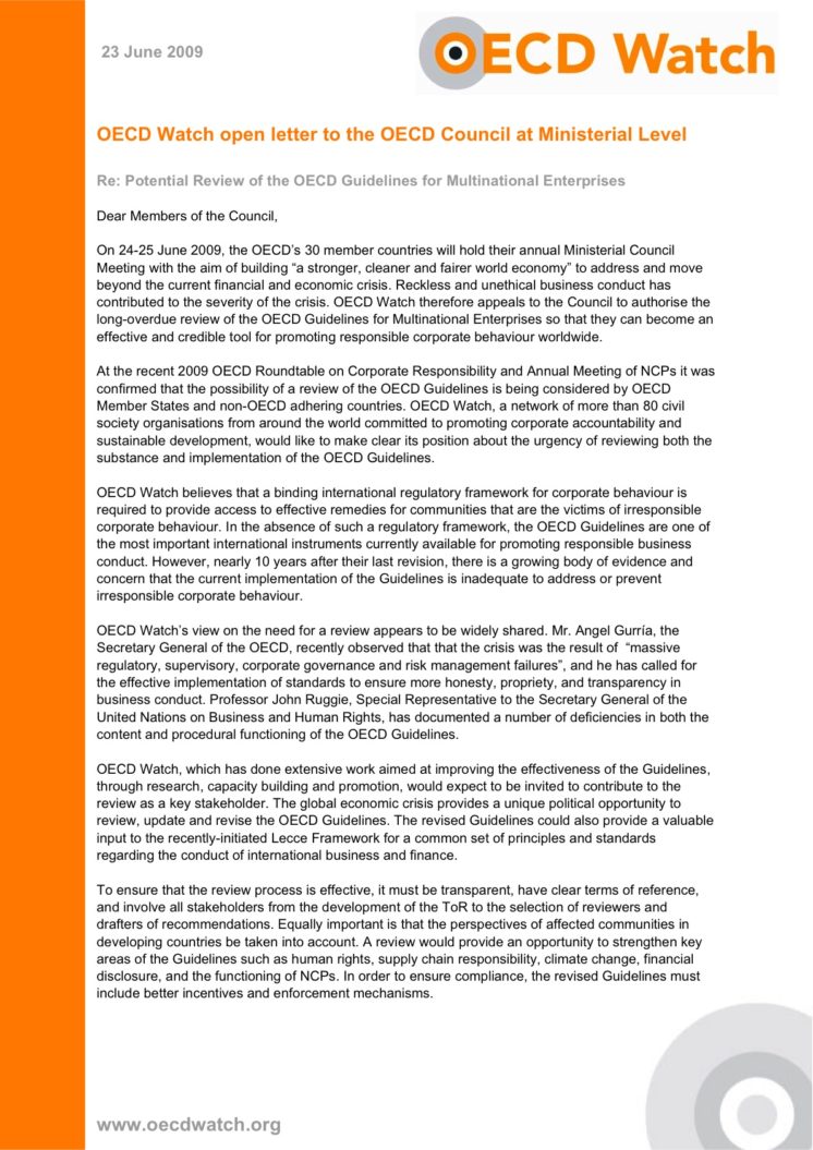 OECD Ministerial Council welcomes further consultation on the up-dating of the OECD Guidelines