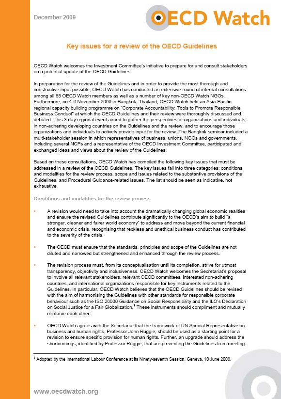 OECD Watch Key issues for a review of the OECD Guidelines
