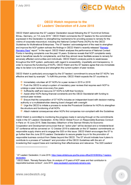 publication cover - OECD Watch response to the G7 Leaders’ Declaration of 8 June 2015