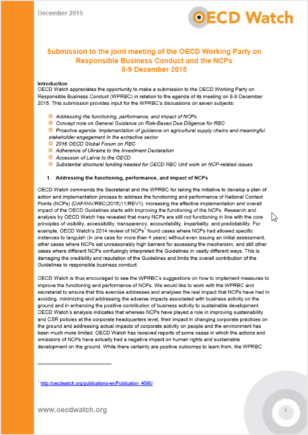 publication cover - Submission to the joint meeting of the OECD Working Party on Responsible Business Conduct and the NCPs