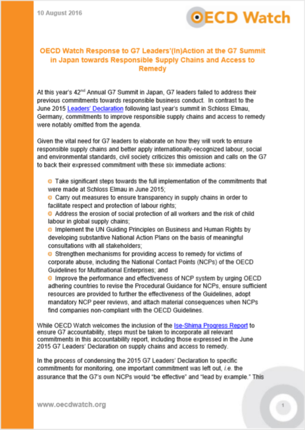publication cover - OECD Watch Response to G7 Leaders’ (In)Action