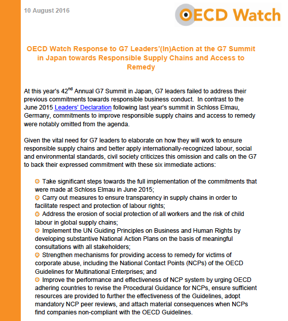OECD Watch Response to G7 Leaders’ (In)Action