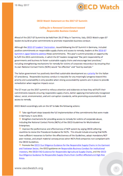 OECD Watch Statement on the 2017 G7 Summit