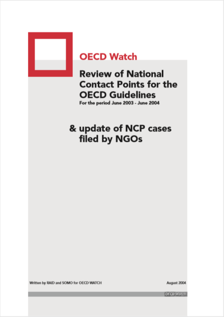 publication cover - OECD Watch Review of National Contacts Points for the OECD Guidelines 2003/2004