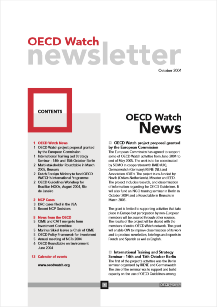 publication cover - OECD Watch Newsletter October 2004