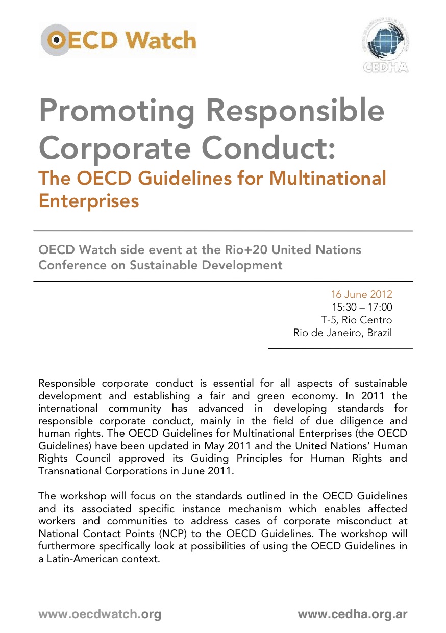 Oecd Watch And Cedha Organise Side Event During Rio Summit Oecd Watch